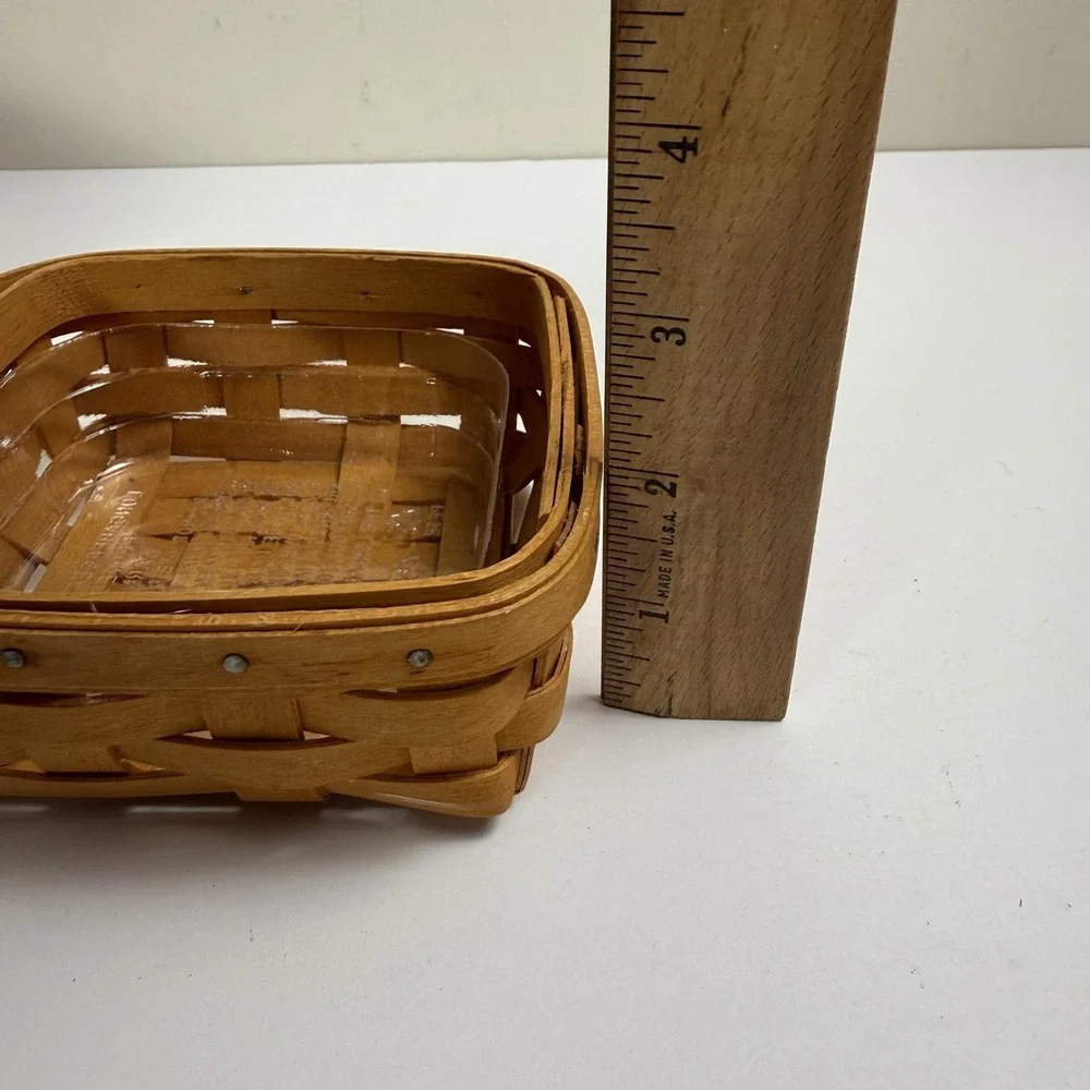 Vintage Longaberger Basket Set Of 2 Brown Handwoven Wood W Plastic Liners USA